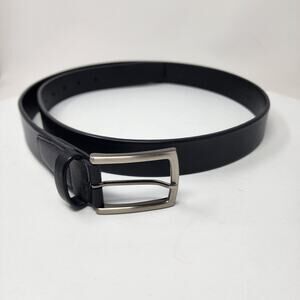 Perry Ellis Portfolio Black Cowhide Leather Belt Men 38 Silver Tone Hardware